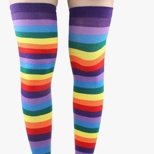 Colorful Rainbow Striped Long Knit Gloves and Socks Costume Accessories